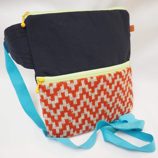Stepped Chevron Wrap Bag - Navy, Red, and Grey