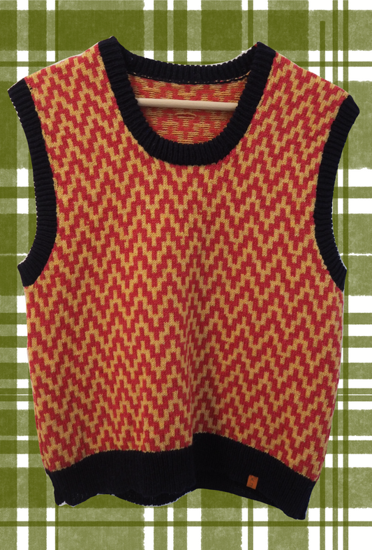 Graphic Chevron Vest - Pale Orange/Bright Pink - Size S