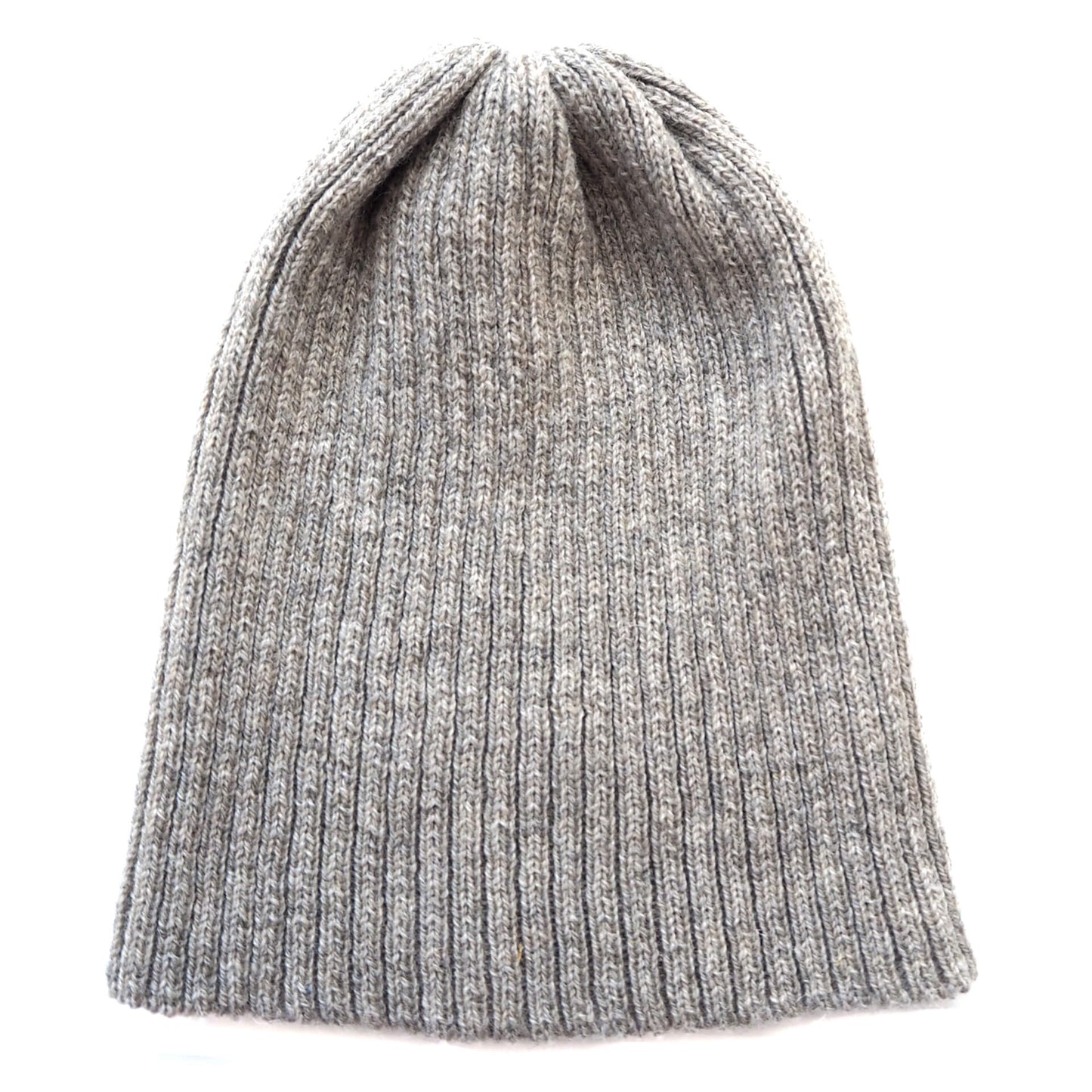 A grey ribbed beanie without a folded brim, by K.Moods. It is on a white background.