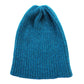 A blue ribbed beanie with no folded brim by K.Moods, on a white background.