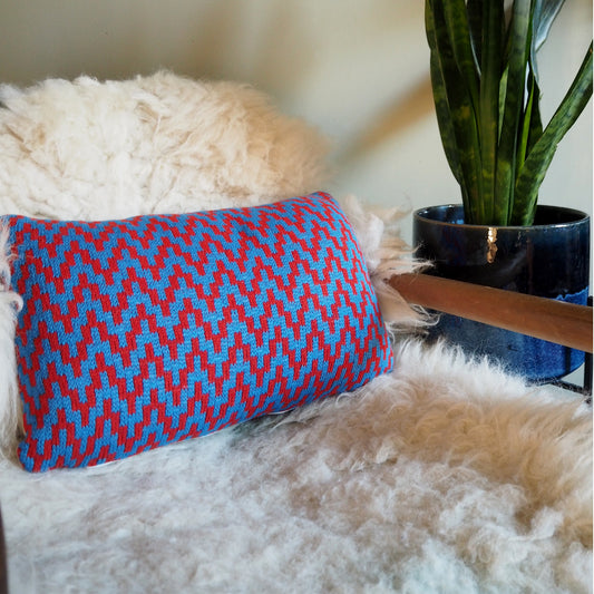 Red and Blue Stepped Chevron Cushion - 18x12 Inch