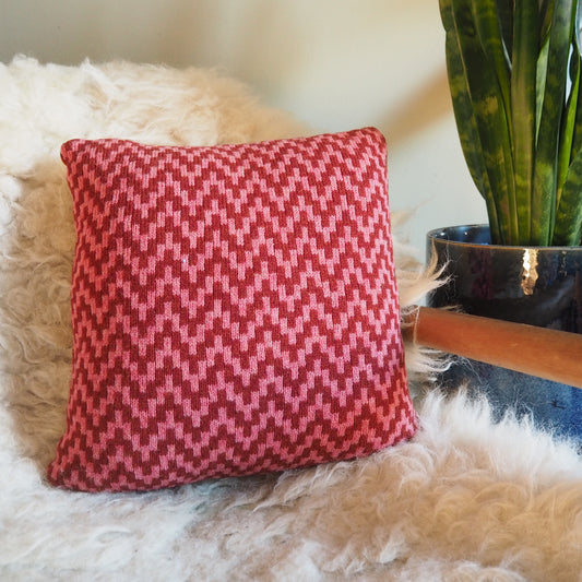 Pink and Maroon Stepped Chevron Cushion - 14x14inches