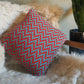 Red and Teal Stepped Chevron Cushion - 14x14 inch